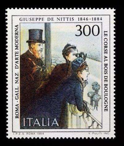 Briefmarke aus der italienischen Kunstserie zu Ehren von Giuseppe de Nittis, 300-Lire-Marke von Giuseppe or Joseph de Nittis