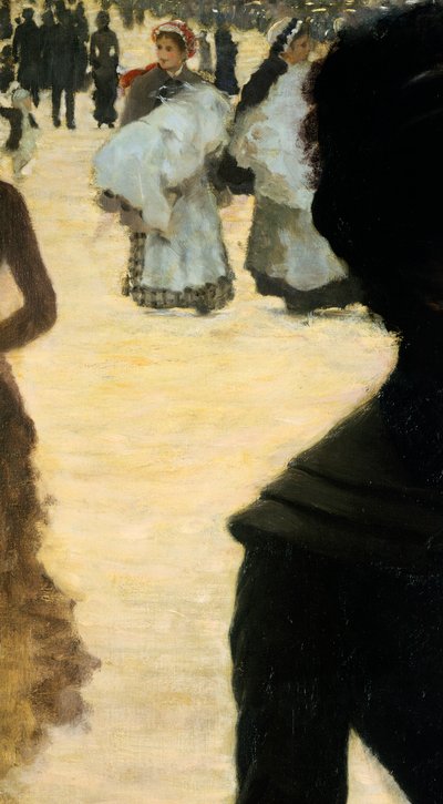 Rückkehr aus dem Bois de Boulogne, Dame mit Hund (Detail) von Giuseppe or Joseph de Nittis