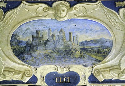 Elci, aus einer Serie von Kartuschen mit Bildern der Residenzen von Conte Pannochieschi d