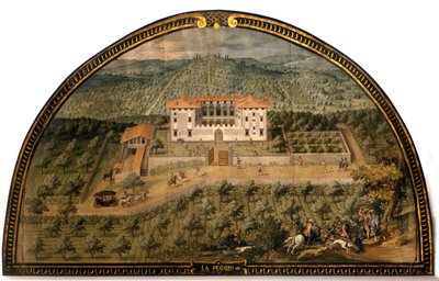 Villa „La Peggio“ von Giusto Utens (16. Jahrhundert). Männer spielen Ball. Museo di Firenze com