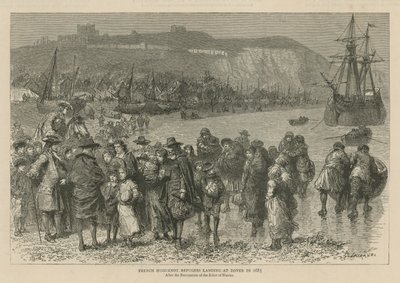 Die Hugenotten in England: Französische Hugenottenflüchtlinge landen 1685 in Dover (Gravur) von Godefroy Durand
