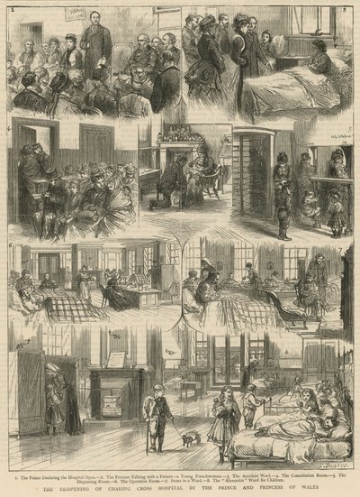 Die Wiedereröffnung des Charing Cross Hospital durch den Prinzen und die Prinzessin von Wales (Gravur) von Godefroy Durand
