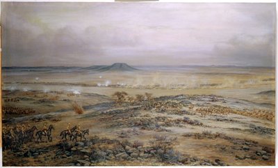Der Angriff auf Cronjes Truppen bei Vedute Drift nahe Paardeberg, 1900 von Godfrey Douglas Giles