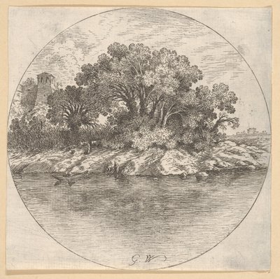 Landschaft mit Bäumen am Wasser von Goffredo Wals