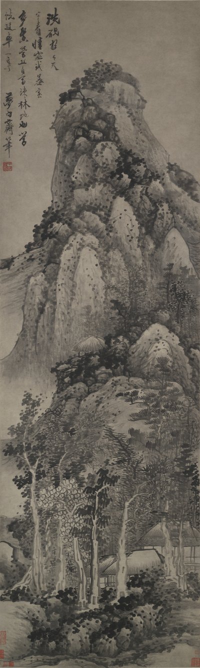 Ein hohes Pavillon, Hängende Schriftrolle, um 1683 von Gong Xian