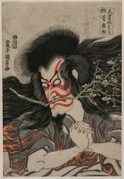 Ichikawa Danjuro VII als Kan Shojo in der Mt. Tenpai Szene aus der Serie Berühmte Kabuki-Stücke, 181 von Gototei Kunisada