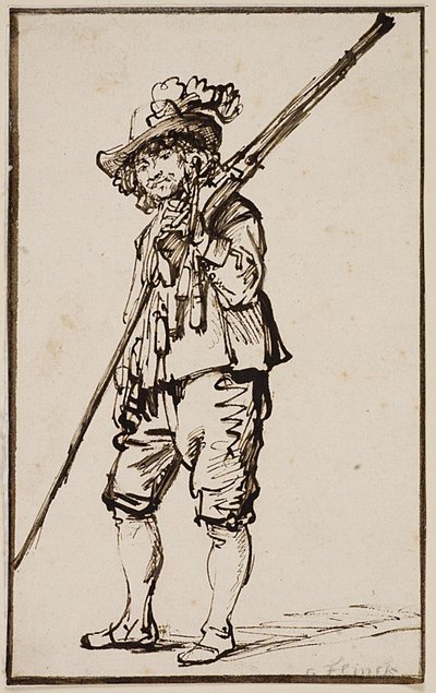 Ein stehender Soldat mit einer Muskete über der Schulter von Govert Flinck
