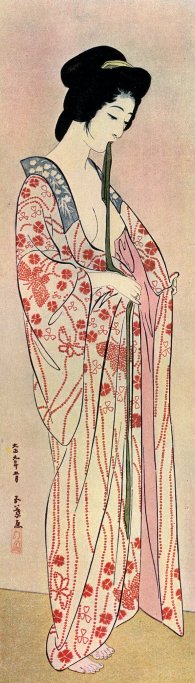 Eine japanische Frau trägt ein Nagajuban, 1920-1930 von Goyo Hashiguchi
