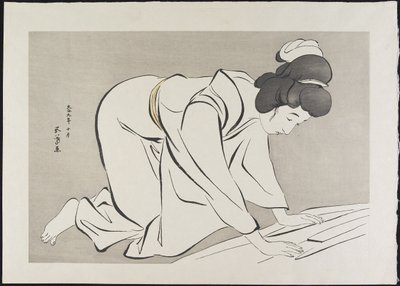 Frau faltet Kimono, Oktober 1920 von Goyo Hashiguchi