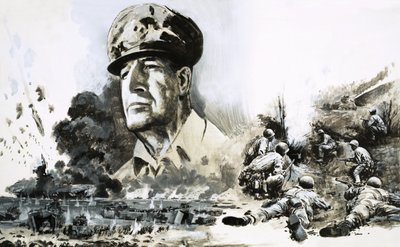 Douglas MacArthur mit D-Day-Landungszenen von Graham Coton