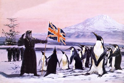 James Clark Ross pflanzt den Union Jack in das antarktische Eis im Jahr 1840 von Graham Coton