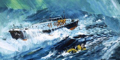 Rettungsboot rettet einen Mann im Meer von Graham Coton