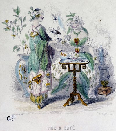 Allegorie von „Tee und Kaffee“ von Grandville, 19. Jahrhundert von Grandville