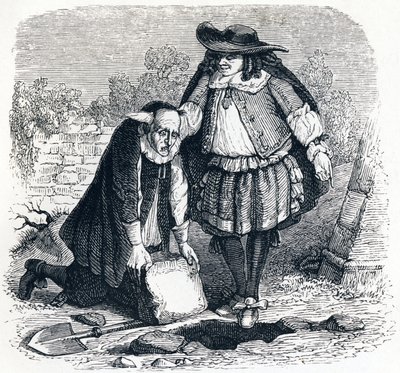 Der Geizige, der seinen Schatz verloren hat - Fabeln von La Fontaine von Grandville