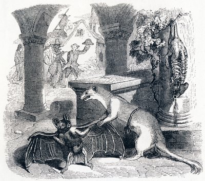 Die Fledermaus und die zwei Wiesel - Fabeln von La Fontaine von Grandville