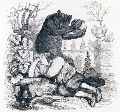 Der Bär und der Gartenliebhaber - Fabeln von La Fontaine von Grandville