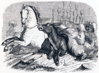 Das Pferd und der Esel - Fabeln von La Fontaine von Grandville