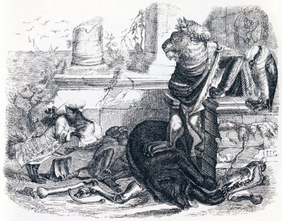 Der Hof des Löwen - Fabeln von La Fontaine von Grandville