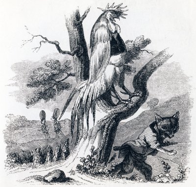 Der Hahn und der Fuchs - Fabeln von La Fontaine von Grandville