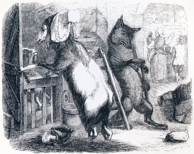 Der Wolf, die Ziege und das Zicklein - Fabeln von La Fontaine von Grandville
