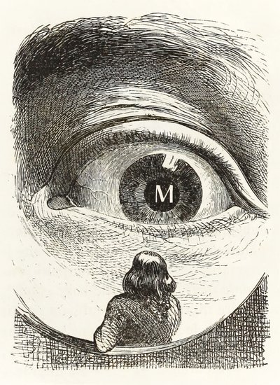 Gulliver wird von der Tochter des Bauern in Brobdingnag inspiziert, aus Gullivers Reisen von Jonathan Swift von Grandville