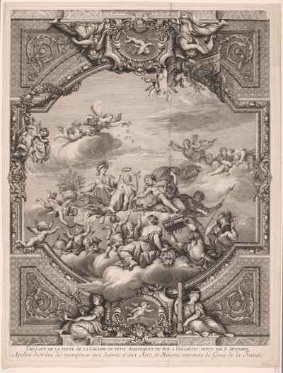 Apollo verteilt Belohnungen und Minerva krönt das Genie Frankreichs (Plafondschilderungen im Palast von Versailles) von Gérard Audran