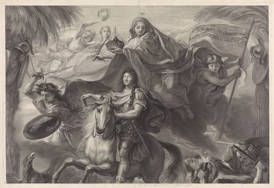 Allegorisches Reiterporträt von Ludwig XIV., König von Frankreich von Gérard Edelinck