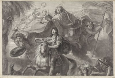 Allegorisches Reiterporträt von Ludwig XIV., König von Frankreich von Gérard Edelinck