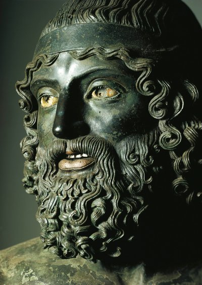 Detail des Kopfes von Statue A oder dem Jüngeren der Riace-Bronzen von Greek