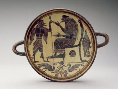 Lakonsiche Kylix-Schale mit Darstellung von Zeus und Hermes, ca. 550-530 v. Chr. von Greek