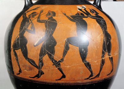 Attische schwarzfigurige Amphore, die Athleten darstellt von Greek School