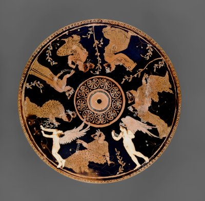 Attische rotfigurige Pyxis, Detail des Deckels, dekoriert mit Frauen, die Liebesgaben und Halsketten halten, nahe dem Medidias-Maler von Greek School
