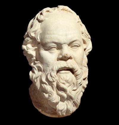 Marmorbüste des griechischen Philosophen Sokrates (470-399 v. Chr.) nach dem Original von Lysippos (um 330 v. Chr.), das das Pompeion von Athen schmückt. Paris, Louvre Museum von Greek or Roman