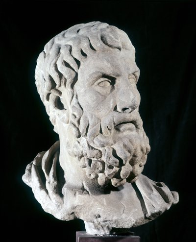 Porträt von Epikur (341 v. Chr. - 270 v. Chr.), griechischer Philosoph, Begründer des Epikureismus. Baracco Museum, Rom von Greek or Roman