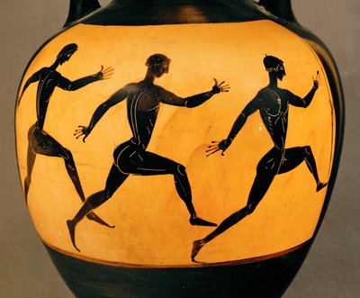Drei Teilnehmer an einem Wettlauf bei den Panathenäischen Spielen, 6. Jahrhundert v. Chr. von Greek School