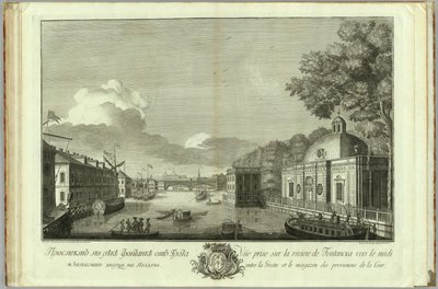 Blick auf den Fontanka-Fluss vom Grotto-Buch zum 50. Jahrestag der Gründung von St. Petersburg, 1753 von Grigory Anikeevich Kachalov
