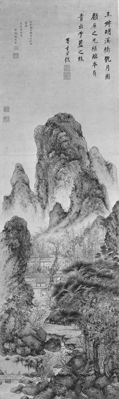 Genießen des Mondes: Landschaft im Stil von Wang Meng, datiert 1628 von Gu Yide