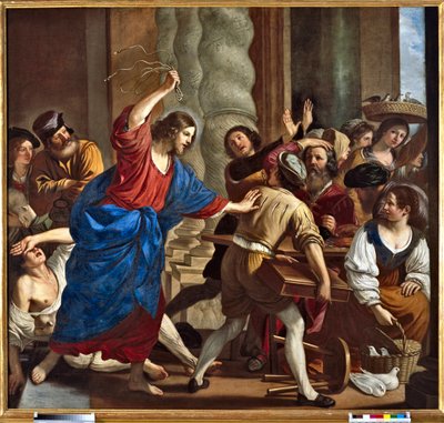 Christus vertreibt die Geldwechsler aus dem Tempel. Gemälde von Giovanni Francesco Barbieri, genannt Il Guercino von Guercino
