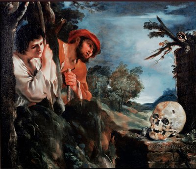 Die Hirten von Arkadien, Männer um ein Grab auf der griechischen Insel Peloponnes (Vanitas) von Guercino