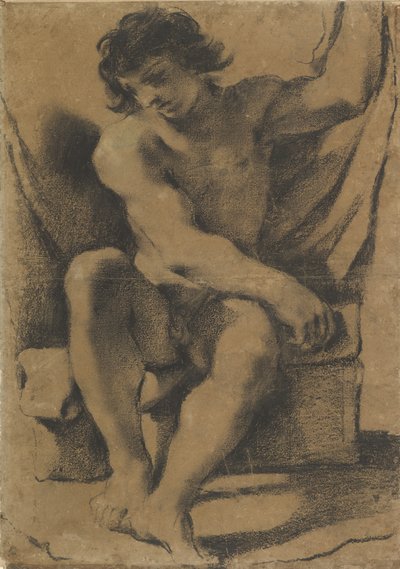 Sitzender nackter junger Mann in fast frontaler Ansicht, ca. 1618 von Guercino