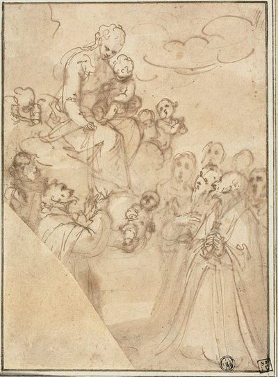Madonna des Rosenkranzes, mit Dominikus und anderen Heiligen von Guglielmo Caccia