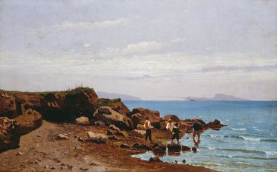 Fischer an der neapolitanischen Küste mit der Insel Capri im Hintergrund von Guglielmo Ciardi
