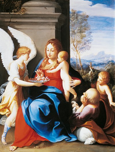 Heilige Familie von Engeln bedient, von Guido Reni (1575-1642) von Guido Reni