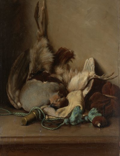 Stillleben mit Ringeltaube und Pulverhorn von Guillaume Anne van der Brugghen