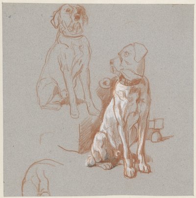 Zwei Studien eines sitzenden Hundes von Guillaume Anne van der Brugghen