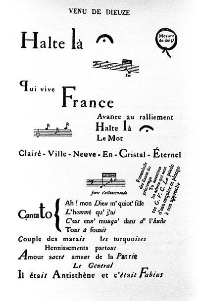 Kalligramm (Rebus) von Guillaume Apollinaire: „Kommen von Dieuze“ von Guillaume Apollinaire