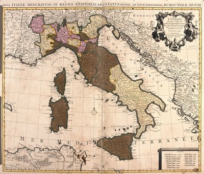 Karte von Italien, mit Korsika, Sardinien und Sizilien von Guillaume Delisle