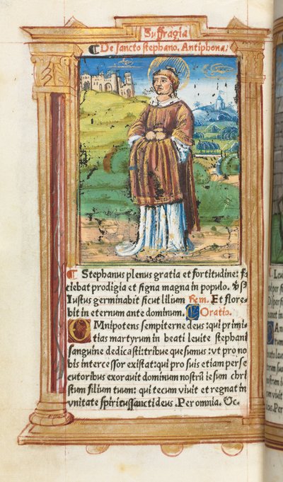 Gedrucktes Stundenbuch (Gebrauch von Rom): fol. 100v, St. Stephan von Guillaume Le Rouge