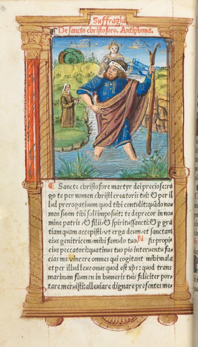 Gedrucktes Stundenbuch (Gebrauch von Rom): fol. 101v, St. Christophorus von Guillaume Le Rouge