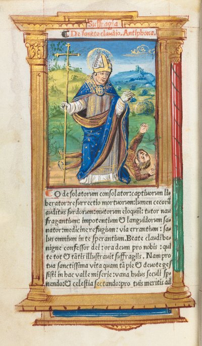 Gedrucktes Stundenbuch (Gebrauch von Rom): fol. 105v, St. Claude als Bischof von Guillaume Le Rouge